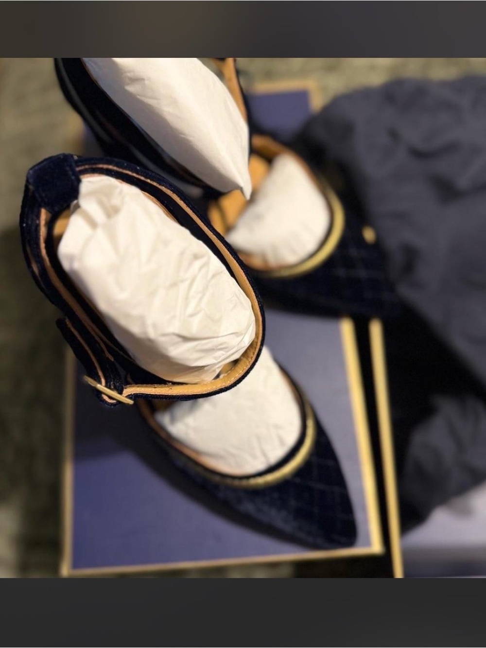 Women’s Navy Quilted Pointed-Toe Ankle-Strap Heels